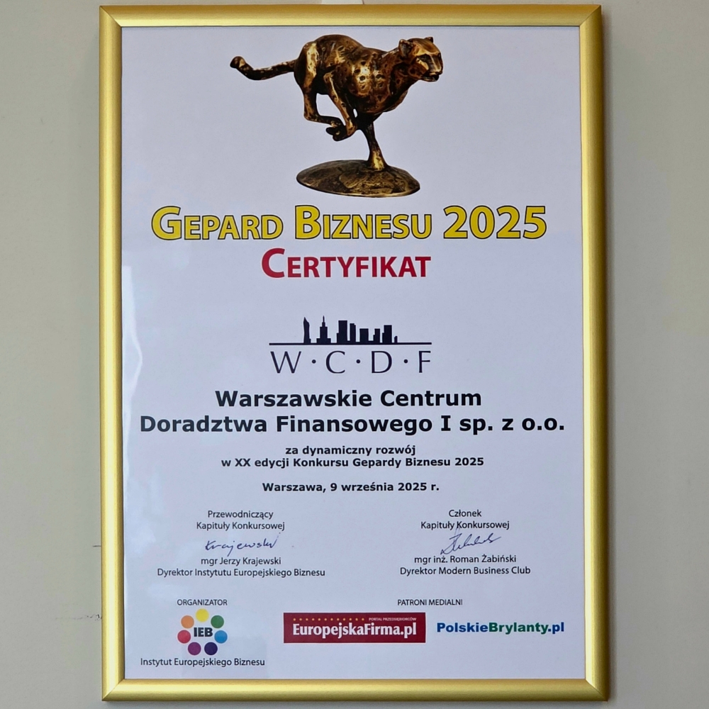 Certyfikat Gepard Biznesu 2025 dla WCDF